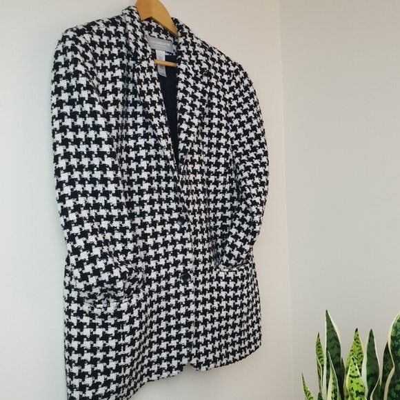 Houndstooth Wool Jacket Blazer Size 14 Black - Picture 8 of 8